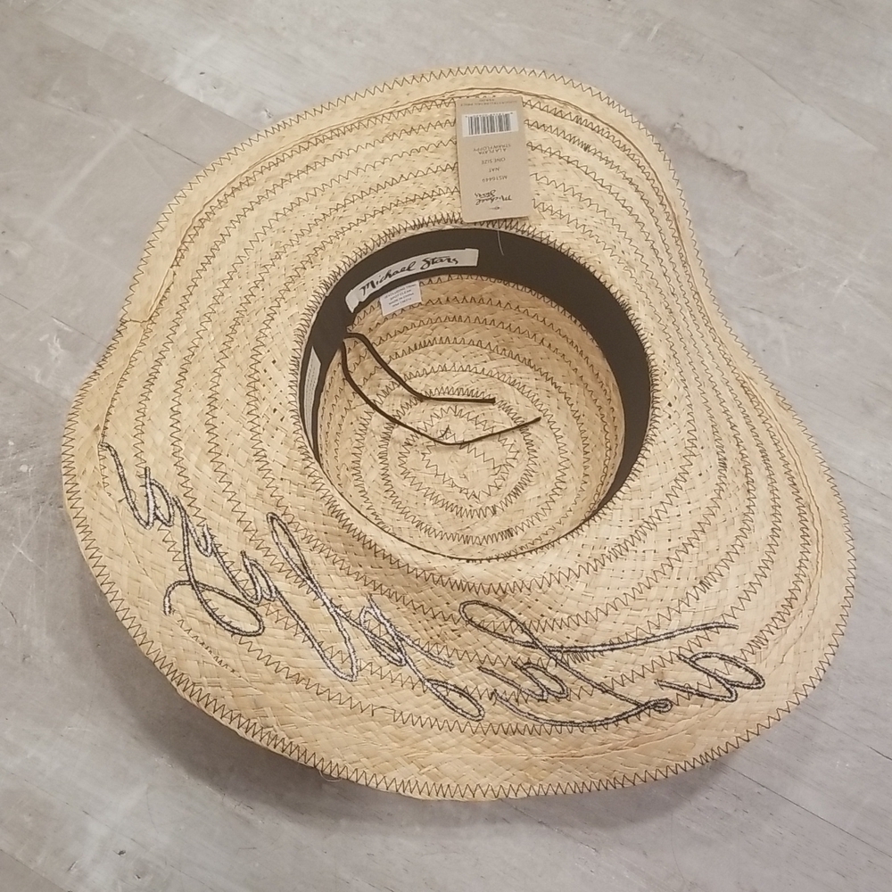💕MICHAEL STARS💕 Raffia Embroidered A La Playa Straw Floppy Hat NWT - Picture 4 of 11